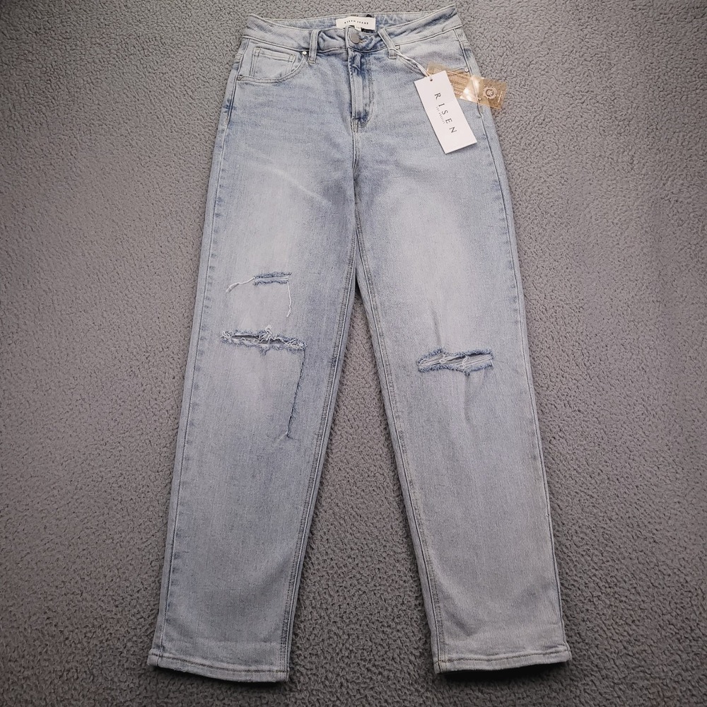 RISEN Straight Leg Jeans Womens 7/28 Light Wash Distressed‎ Seraphina RDP5101